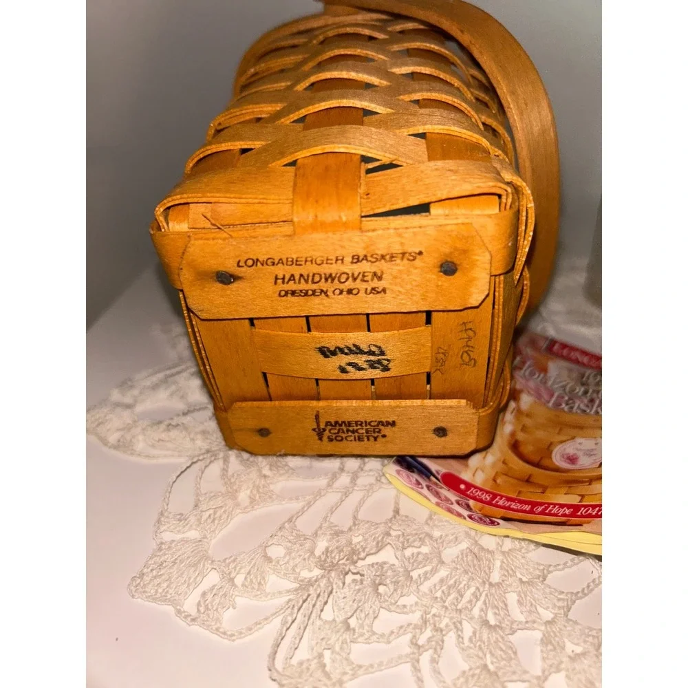Longaberger 1998 Horizon of Hope Basket with Lid and Protector Amer. Cancer Soc.